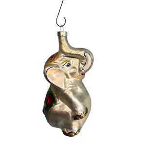 Rauch Blown Glass Circus Elephant Ornament Silver Multicolor 6 Inch Collectible